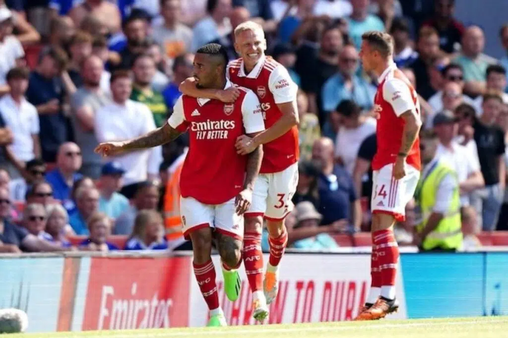Gabriel Jesus ăn mừng trong tuần thứ hai của Premier League 2022/23 giữa Arsenal và Leicester City, Thứ Bảy (13/8/2022) (c) PA qua Ảnh AP