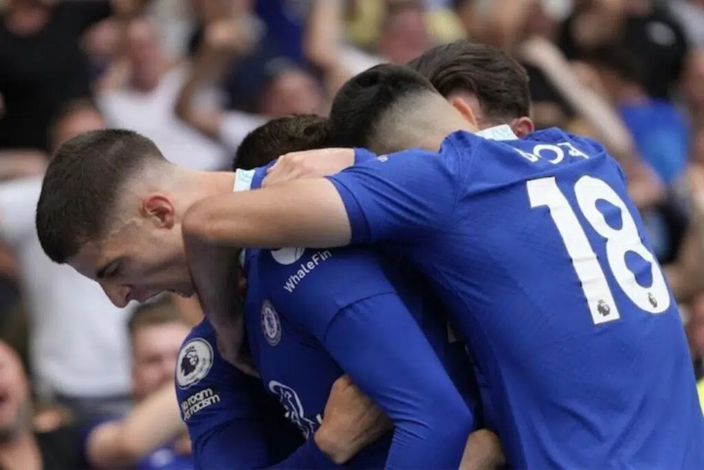 Đội hình Chelsea ăn mừng bàn thắng của Kai Havertz vào lưới West Ham, Thứ Bảy (3/9/2022) (c) Ảnh AP