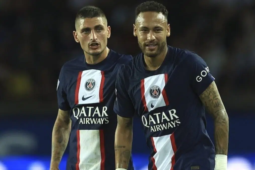 Neymar và Marco Verratti khi còn chơi cho PSG ở mùa giải 2022/2023 (c) Ảnh AP